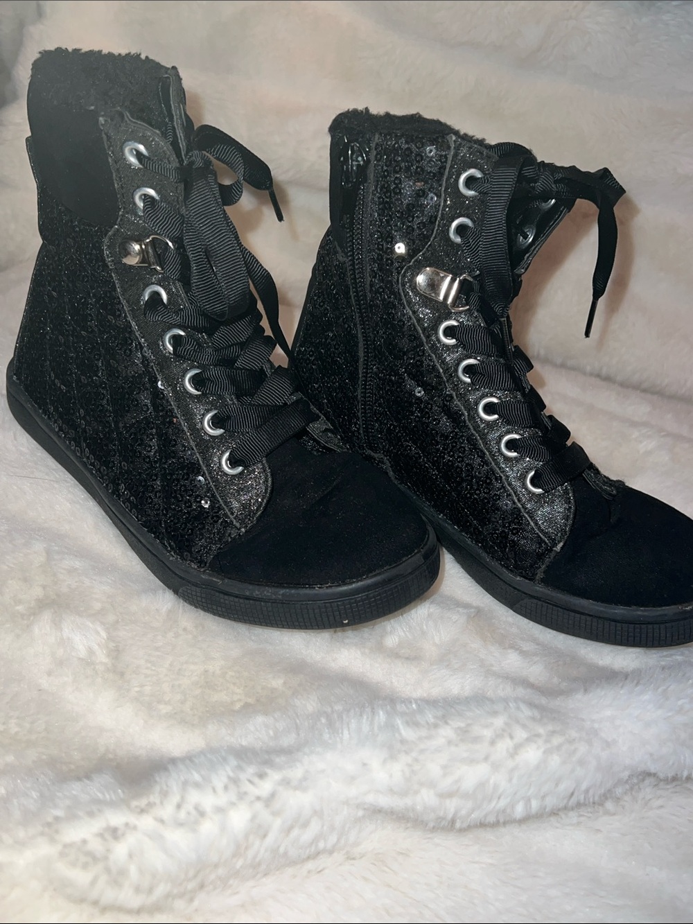 Paris Blues Black Sequin High-Top Kids Sneakers